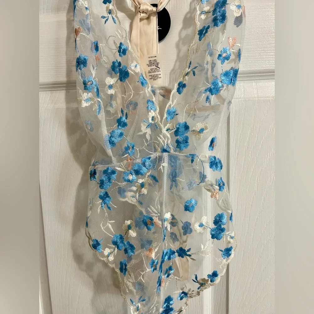 Lulu's Sheer Chemise with Blue Floral Embroidery - Picture 2 of 5